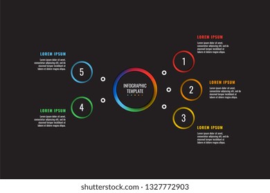 5 steps infographic template with round paper cut elements on black background. business process diagram. company presentation slide template. modern vector info graphic layout design. eps 10