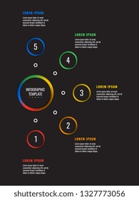 5 steps infographic template with round paper cut elements on black background. business process diagram. company presentation slide template. modern vector info graphic layout design. eps 10