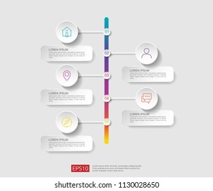 5 steps infographic. timeline design template with 3D paper label, integrated circles. Business concept with options. For content, diagram, flowchart, steps, parts, workflow layout, chart