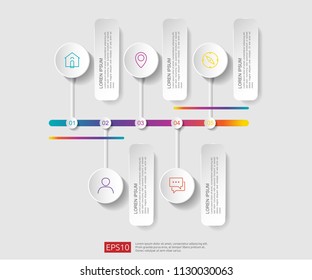 5 steps infographic. timeline design template with 3D paper label, integrated circles. Business concept with options. For content, diagram, flowchart, steps, parts, workflow layout, chart