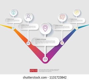5 steps infographic. timeline design template with 3D paper label, integrated circles. Business concept with options. For content, diagram, flowchart, steps, parts, workflow layout, chart