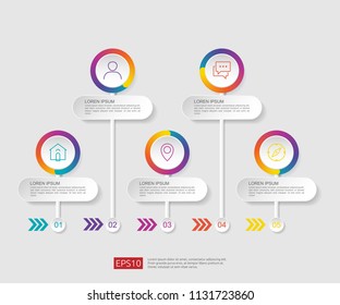 5 steps infographic. timeline design template with 3D paper label, integrated circles. Business concept with options. For content, diagram, flowchart, steps, parts, workflow layout, chart