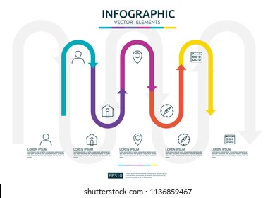 5 steps infographic. timeline design template with 3D arrow link element. Business concept with options. For content, diagram, flowchart, steps, parts, workflow layout, chart.