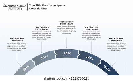 5 etapas Cronograma infográfico em um layout 16:9 para apresentações de negócios, gerenciamento e avaliação.