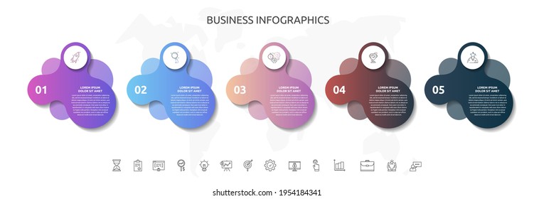 5 steps infographics with abstract labels. Vector template five part used for diagram, web, banner, workflow layout, flowchart, info graph, timeline, content, levels