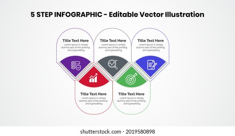 5 Steps Infographics Design Template - Graph, Pie chart, workflow layout, cycling diagram, brochure, report, presentation, web design. Editable Vector illustration