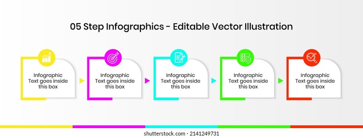 5 Steps Infographics Design Template - Graph, Pie chart, workflow layout, squire diagram, brochure, report, presentation, web design. Editable Vector illustration