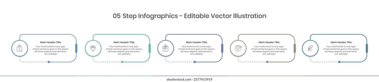5 Steps Infographics Design Template - Graph, Pie chart, workflow layout, squire diagram, brochure, report, presentation, web design Editable Vector illustration
