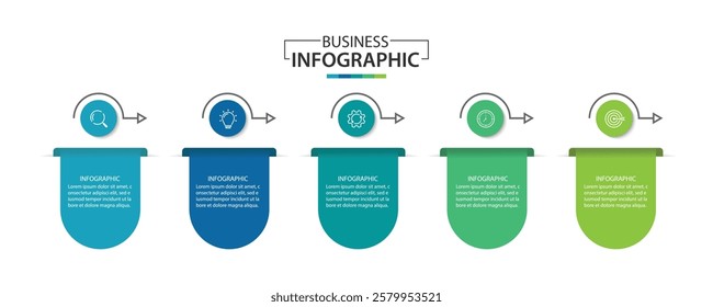  5 Steps Infographics Design Template - Graph, workflow layout, brochure, report, presentation, vector illustration