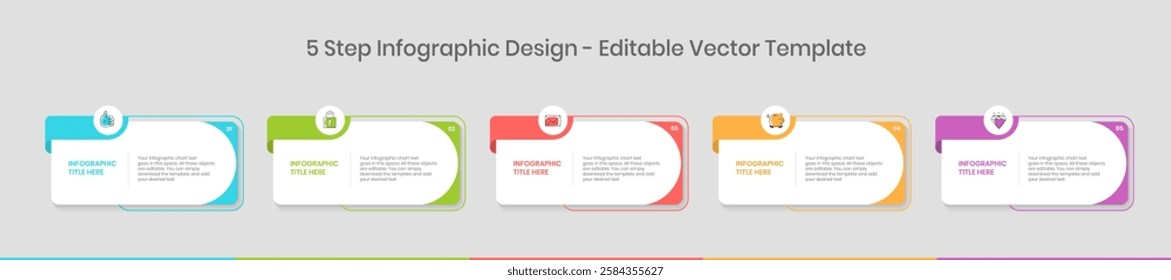 5 Steps Infographics Design Template - Graph, Pie chart, workflow layout, rectangular diagram, brochure, report, presentation, web design Editable Vector illustration on white background
