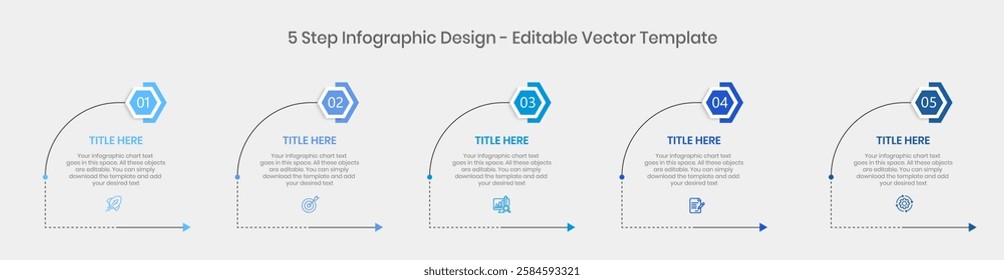 5 Steps Infographics Design Template - Graph, Pie chart, workflow layout, square diagram, brochure, report, presentation, web design Editable Vector illustration on white background