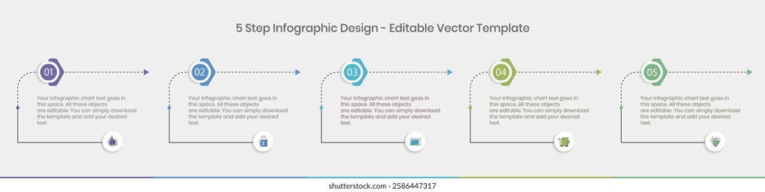 5 Steps Infographics Design Template - Graph, Pie chart, workflow layout, square diagram, brochure, report, presentation, web design Editable Vector illustration on white background