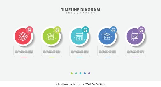 5 Steps Infographics Design Template Pie chart, workflow layout, squire diagram, brochure, report, presentation, web design Editable illustration on white background