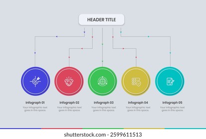 5 Steps Infographics Design Template - Graph, Pie chart, workflow layout, circle diagram, brochure, report, presentation, web design Editable Vector illustration on white background