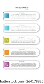 5 Steps Infographics Design Template - Graph, Pie chart, workflow layout, squire diagram, brochure, report, presentation, web design. Editable Vector