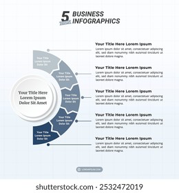 5 Steps Infographics Diagram on a 1:1 ratio for Business Cycles, Progress, Plans, Goals, and Website Design.
