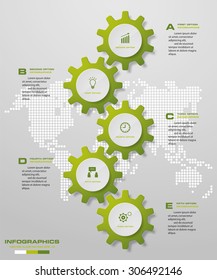 5 steps of infographics gears shape on global map background. Simple&Editable vector background for presentation