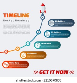 5 Steps Infographics Rocket Launcher Rocket Suitable For Business Presentation, Marketing Presentation, Social Media Business Booster, Motivation