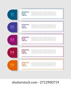 Plantilla de infografías de 5 pasos. Diseño de Vertical para visualización de datos, informes anuales o instrucciones paso a paso
