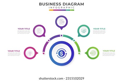 5 steps Mind Map diagram, presentation vector infographic template for business.