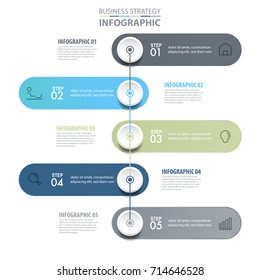 5 steps modern and clean Business Infographics, strategy, timeline, analysis design template blue grey color tone graphic illustration. Vector eps10.