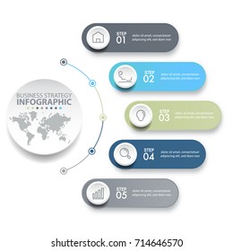 5 steps modern and clean Business Infographics, strategy, timeline, analysis design template blue grey color tone graphic illustration. Vector eps10.