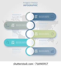 5 steps modern and clean Business Infographics, strategy, timeline, analysis design template blue grey color tone graphic illustration. Vector eps10.