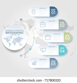 5 steps modern and clean Business Infographics, strategy, timeline, analysis design template blue grey color tone graphic illustration. Vector eps10.