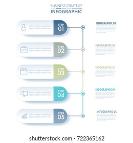 5 steps modern and clean Business Infographics, strategy, timeline, analysis design template blue grey color tone graphic illustration. Vector eps10.