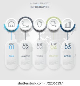 5 steps modern and clean Business Infographics, strategy, timeline, analysis design template blue grey color tone graphic illustration. Vector eps10.