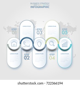 5 steps modern and clean Business Infographics, strategy, timeline, analysis design template blue grey color tone graphic illustration. Vector eps10.