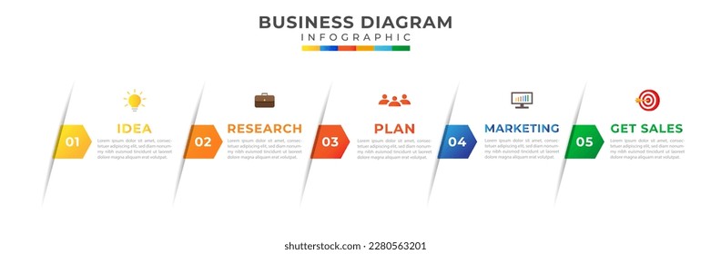 5 Steps Modern Timeline diagram with arrow and icon, presentation vector infographic timeline. infographic template for business. 