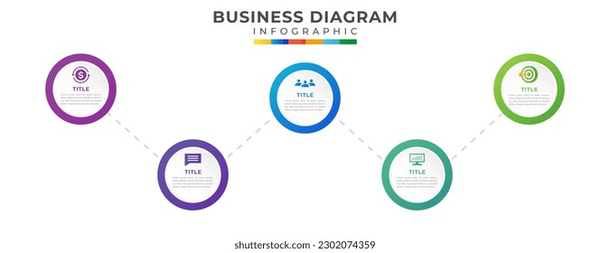 5 Steps Modern Timeline diagram roadmap with topic circles and business icons