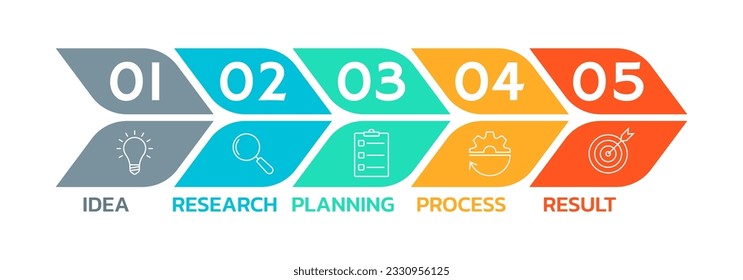 5 steps, option info graphic. Process diagram with business icons. Presentation, timeline infographic template. Vector illustration.