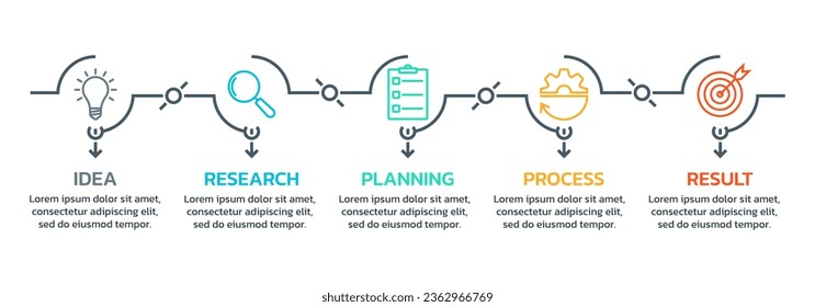 5 steps, option infographic with business icons. Process, timeline info graphic design elements. Modern layout, flow chart template. Vector illustration.