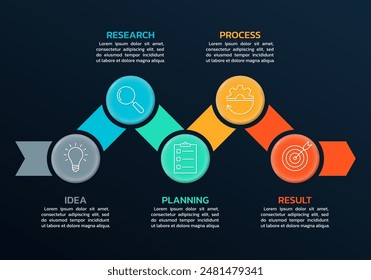 5 steps, option infographic with business icons. Process diagram, timeline info graphic design elements. Modern layout, flow chart with five numbers. Vector illustration.
