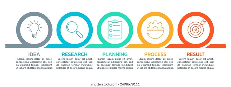 5 steps, option infographic with business icons. Process diagram, timeline info graphic design with circle elements. Modern layout, flow chart template. Vector illustration.