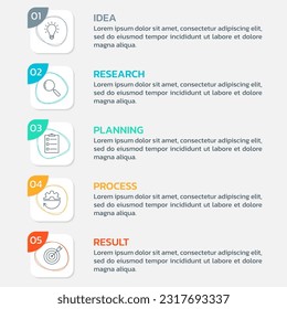 5 pasos, opción infográfica. Menú, lista de diseño con iconos de negocio. Presentación, banner de diseño. Plantilla gráfica de información moderna. Ilustración vectorial.