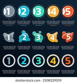 5 pasos, infografía de la opción fijada con los iconos del negocio. Diagrama de proceso, Diseño gráfico de información de línea de tiempo con Elementos circulares. Diseño moderno, Plantilla de diagramas de flujo. Ilustración vectorial.