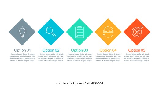 5 steps, option or levels info graphic design with five business icons. Modern elements for presentation, workflow layout, timeline infographics. Vector illustration.