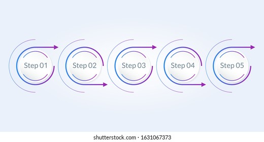 5 steps, option or levels line infographic with arrow. Timeline info graphic. Business presentation, information brochure, banner, workflow layout template. Vector illustration.