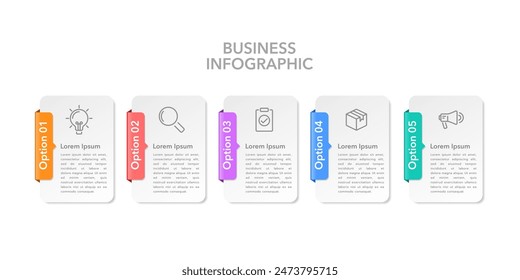 5 steps or options of business to success. Infographic square design template. Choice, Choose, Step, and Business presentation. Vector illustration.