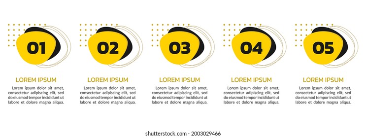 5 pasos o opciones info diseño gráfico con números y formas abstractas. Proceso de negocio, infografía de línea de tiempo, plantilla de presentación. Ilustración vectorial.