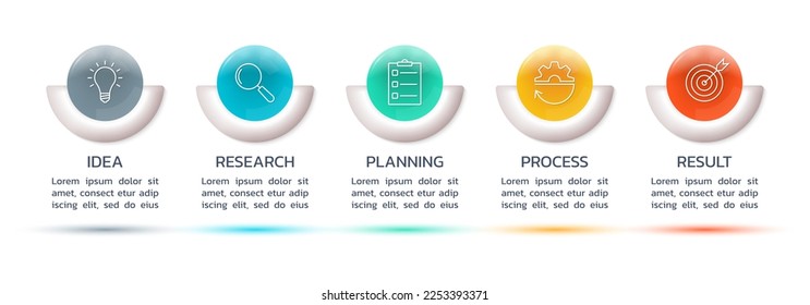 5 steps, options infographic with business icons. 3d timeline info graphic design. Modern presentation layout, flow chart. Process diagram, sequence concept. Vector illustration.