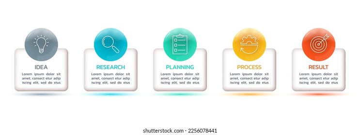 5 steps, options infographic with business icons. 3d timeline info graphic design. Modern presentation layout, flow chart. Process diagram, sequence concept. Vector illustration.