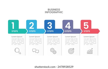 5 steps or options infographic labels and arrows design template to success. Business presentation, Banner, Brochure, Report and Planning. Vector illustration.