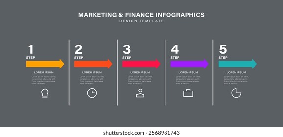 5 steps or options infographic labels and arrows design template to success. Business presentation, Banner, Brochure, Report and Planning. Vector illustration.