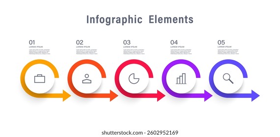 5 steps or options infographics design template with arrows. Vector illustration