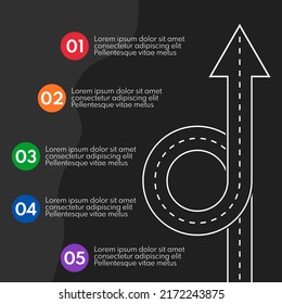 5 steps or options timeline road infografic vector template