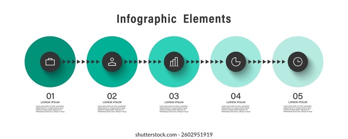 5 steps or options vector infographics design template with arrows and icons
